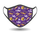Louisiana State University- LSU Face Mask with Anti-microbial & Probiotics-100% Cotton-Individually Packaged-Adjustable Earloop
