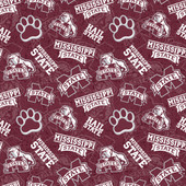 Mississippi State University Bulldogs Cotton Fabric with Tone On Tone Print or Matching Solid Cotton Fabrics
