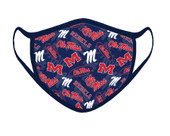 University of  Mississippi Face Mask with Anti-microbial & Probiotics-100% Cotton-Individually Packaged-Adjustable Earloop