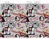 Florida State University FSU Seminoles Cotton Fabric with Mascot Heather Print or Matching Solid Cotton Fabrics