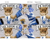 University of Kentucky Wildcats Cotton Fabric with Mascot Heather Print or Matching Solid Cotton Fabrics