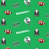 Marshall University Thundering Herd Cotton Fabric with All Over Ground Print or Matching Solid Cotton Fabrics
