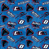 DePaul University Blue Demons Cotton Fabric with Tone On Tone Print or Matching Solid Cotton Fabrics