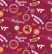 Virginia Tech Hokies Cotton Fabric with Home State Print or Matching Solid Cotton Fabrics