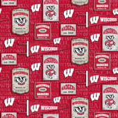 University of Wisconsin Badgers Cotton Fabric with Vintage Pennant Print or Matching Solid Cotton Fabrics