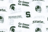 Michigan State University Spartans Cotton Fabric with White All Over Print and Matching Solid Cotton Fabrics