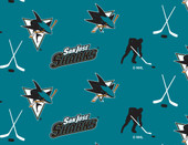 San Jose Sharks Fleece Fabric with Classic All Over Print-Sold By the Yard