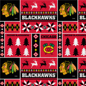 Chicago Blackhawks Fleece Fabric with Holiday Sweater Print-Sold By the Yard