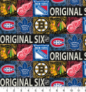 Original Six Cotton Fabric with Distressed Logos Print and Matching Solid Cotton Fabrics