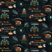 Michigan State University Spartans Cotton Fabric with Turkey Bowl Holiday Print or Matching Solid Cotton Fabrics