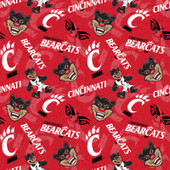 University of Cincinnati Bearcats Cotton Fabric with Tone On Tone Print or Matching Solid Cotton Fabrics