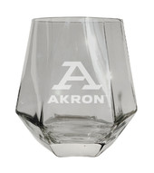 Akron Zips Etched Diamond Cut Stemless 10 ounce Wine Glass Clear