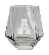Appalachian State Etched Diamond Cut Stemless 10 ounce Wine Glass Clear