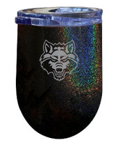 Arkansas State 12 oz Laser Etched Insulated Wine Stainless Steel Tumbler Rainbow Glitter Black