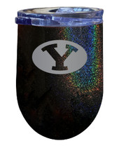 Brigham Young Cougars 12 oz Laser Etched Insulated Wine Stainless Steel Tumbler Rainbow Glitter Black