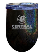 Central Michigan University 12 oz Laser Etched Insulated Wine Stainless Steel Tumbler Rainbow Glitter Black