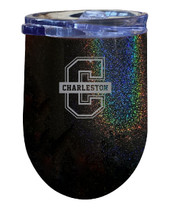 College of Charleston 12 oz Laser Etched Insulated Wine Stainless Steel Tumbler Rainbow Glitter Black