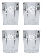 Colorado Buffaloes 2 Ounce Square Shot Glass laser etched logo Design 4-Pack