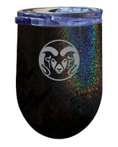 Colorado State Rams 12 oz Laser Etched Insulated Wine Stainless Steel Tumbler Rainbow Glitter Black