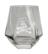 East Carolina Pirates Etched Diamond Cut Stemless 10 ounce Wine Glass Clear