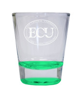 East Central University Tigers Etched Round Shot Glass 2 oz Green