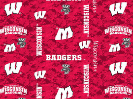 Wisconsin Badgers Fleece Blanket Fabric-Digi Camo Design-Sold By The Yard Wisconsin Badgers Fleece Blanket Fabric-Digi Camo Design-Sold By The Yard