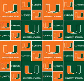 University of Miami Hurricanes Cotton Fabric with Geometric Print University of Miami Hurricanes Cotton Fabric with Geometric Print