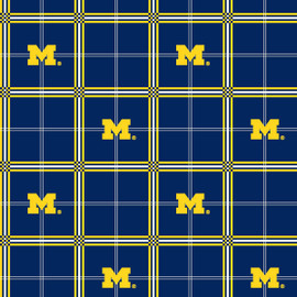 University of Michigan Wolverines Flannel Fabric with Plaid Print University of Michigan Wolverines Flannel Fabric with Plaid Print