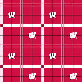 University of Wisconsin Badgers Flannel Fabric with Plaid Print University of Wisconsin Badgers Flannel Fabric with Plaid Print