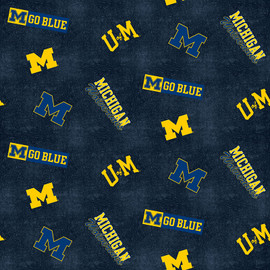 University of Michigan Wolverines Flannel Fabric with Distressed Logo Print University of Michigan Wolverines Flannel Fabric with Distressed Logo Print