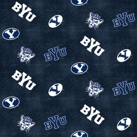 Brigham Young University BYU Cougars Flannel Fabric with Distressed Logo Print Brigham Young University BYU Cougars Flannel Fabric with Distressed Logo Print