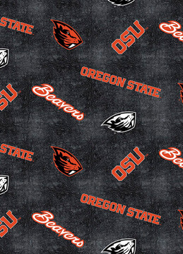 Oregon State University Beavers Flannel Fabric with Distressed Logo Print Oregon State University Beavers Flannel Fabric with Distressed Logo Print