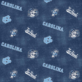 Fields Fabrics Cotton University of North Carolina Tar Heels Logos Blue Tone on Tone NCAA College Sports Team Cotton Fabric Print by The Yard
