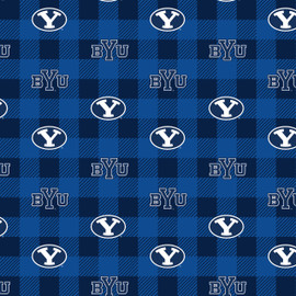 Brigham Young-BYU Fleece Fabric with Buffalo Plaid design-Sold by the Yard