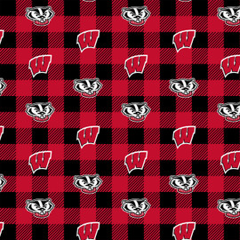 Wisconisn Badgers Fleece Fabric with Buffalo Plaid design-Sold by the Yard Wisconisn Badgers Fleece Fabric with Buffalo Plaid design-Sold by the Yard
