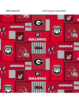 University of Georgia Fleece Fabric with College Patch Design-Sold by the yard University of Georgia Fleece Fabric with College Patch Design-Sold by the yard