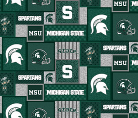 Michigan State University Fleece Fabric with College Patch Design-Sold by the yard Michigan State University Fleece Fabric with College Patch Design-Sold by the yard