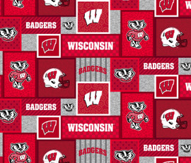 University of WIsconsin Fleece Fabric with College Patch Design-Sold by the yard University of WIsconsin Fleece Fabric with College Patch Design-Sold by the yard
