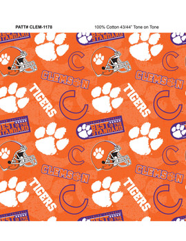 Clemson University Tigers Cotton Fabric with Tone On Tone Print Clemson University Tigers Cotton Fabric with Tone On Tone Print