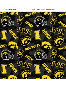 University of Iowa Hawkeyes Cotton Fabric with Tone on Tone Print University of Iowa Hawkeyes Cotton Fabric with Tone on Tone Print
