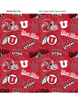 University of Utah Utes Cotton Fabric with Tone On Tone Print University of Utah Utes Cotton Fabric with Tone On Tone Print