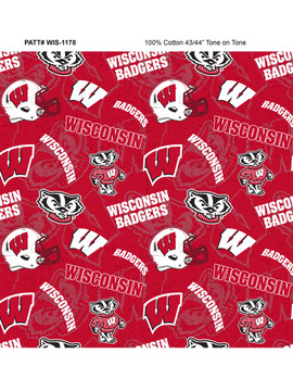 University of Wisconsin Badgers Cotton Fabric with Tone On Tone Print University of Wisconsin Badgers Cotton Fabric with Tone On Tone Print