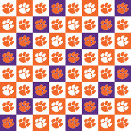 Clemson University Tigers Cotton Fabric with Collegiate Check Print Clemson University Tigers Cotton Fabric with Collegiate Check Print