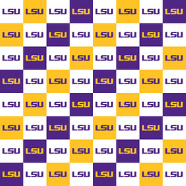 Louisiana State University LSU Tigers Cotton Fabric with Collegiate Check Print Louisiana State University LSU Tigers Cotton Fabric with Collegiate Check Print