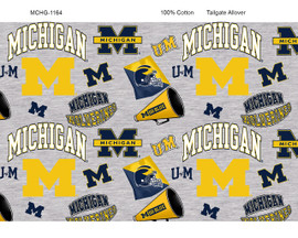 University of Michigan Wolverines Cotton Fabric with Mascot Heather Print University of Michigan Wolverines Cotton Fabric with Mascot Heather Print