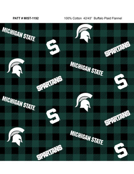 Michigan State University Spartans Flannel Fabric with Buffalo Plaid Print Michigan State University Spartans Flannel Fabric with Buffalo Plaid Print