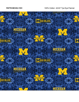 University of Michigan Wolverines Flannel Fabric with Tie Dye Print University of Michigan Wolverines Flannel Fabric with Tie Dye Print