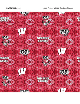 University of Wisconsin Badgers Flannel Fabric with Tie Dye Print University of Wisconsin Badgers Flannel Fabric with Tie Dye Print