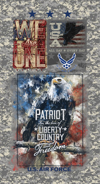 United States Air Force Eagle Cotton Quilting Panel by Sykel-24x44 United States Air Force Eagle Cotton Quilting Panel by Sykel-24x44