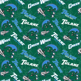Tulane University Green Wave Cotton Fabric with Tone On Tone Print Tulane University Green Wave Cotton Fabric with Tone On Tone Print